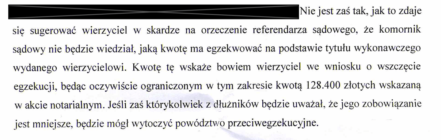 Sąd w Wieliczce stwierdza, że klauzulę na akt nadaje się nie na konkretną kwotę, ale do limitu